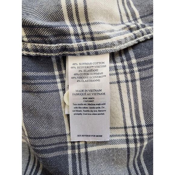 Faherty Shirt Mens Large Blue White Plaid Button Flannel Pima Cotton Blend - Picture 8 of 13